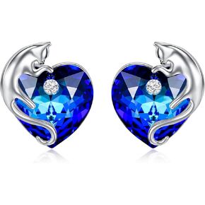 AOBOCO أقراط القط 925 الفضة الاسترليني أقراط لطيف ترصيع مع جوهرة الميلاد القلب كريستال من النمسا، هدايا مجوهرات القط للفتيات محبي القطط in Kuwait