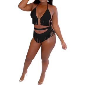 المرأة مثير شرابة بيكيني Coverups 3 قطعة وتتسابق الصيف الرسن سلسلة المايوه مثلث بيكيني مجموعات in Kuwait