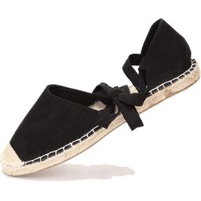 U-lite Women's Suede Cap-Toe Tie-up Ankle Strap Espadrille Flat Sandals in Kuwait