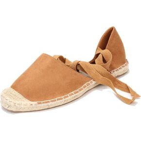 Women's Suede Cap-Toe Tie-up Ankle Strap Espadrille Flat Sandals in Kuwait
