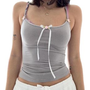 Women Y2k Contrast Lace Trim Crop Cami Tank Top Sexy Vintage Spaghetti Strap Camisole Summer Streetwear in Kuwait
