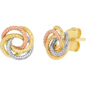 14K Tri-Color Gold Twisted Love Knot Stud Rope Earrings, 9mm in Saudi Arabia