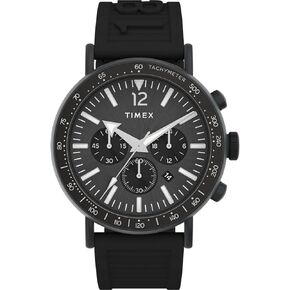 Timex Men's Standard Tachymeter Chronograph 43mm Watch - Black Strap Black Dial Black Case in Saudi Arabia