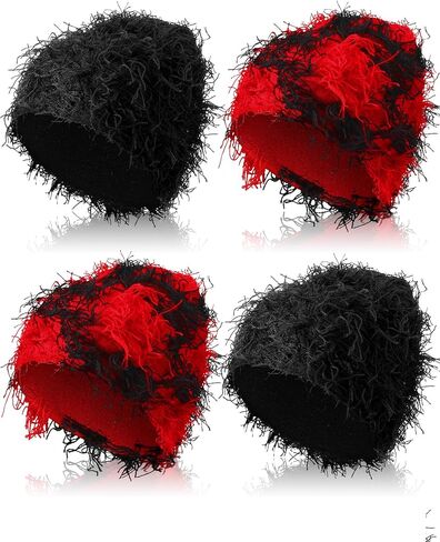 Shihanee 4 Pcs Distressed Balaclava Unisex Knitted Beanie Fuzzy Winter Warm Outdoor Winter Hat Knit Beanie Cap for Men Women in Kuwait