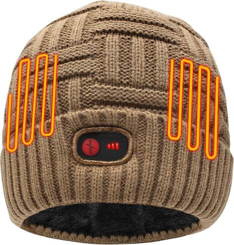 QILOVE Cable Knit Hat Electric Battery Heated Hat Rechargeable Heating Beanie Extra Warm Slouchy Cuff Cap Outdoor Windproof in Kuwait