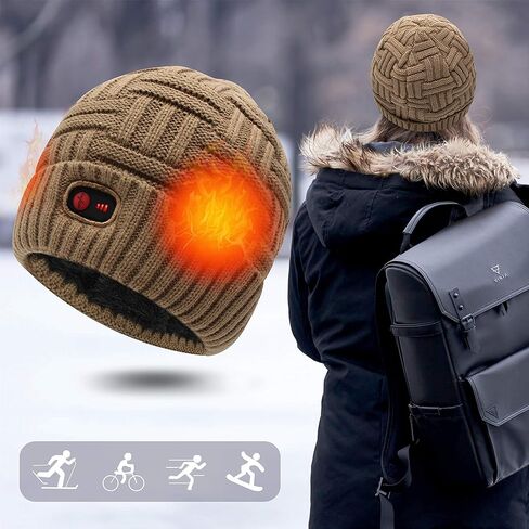 QILOVE Cable Knit Hat Electric Battery Heated Hat Rechargeable Heating Beanie Extra Warm Slouchy Cuff Cap Outdoor Windproof in Kuwait