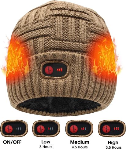QILOVE Cable Knit Hat Electric Battery Heated Hat Rechargeable Heating Beanie Extra Warm Slouchy Cuff Cap Outdoor Windproof in Kuwait