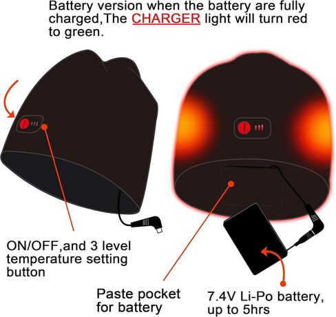QILOVE Cable Knit Hat Electric Battery Heated Hat Rechargeable Heating Beanie Extra Warm Slouchy Cuff Cap Outdoor Windproof in Kuwait