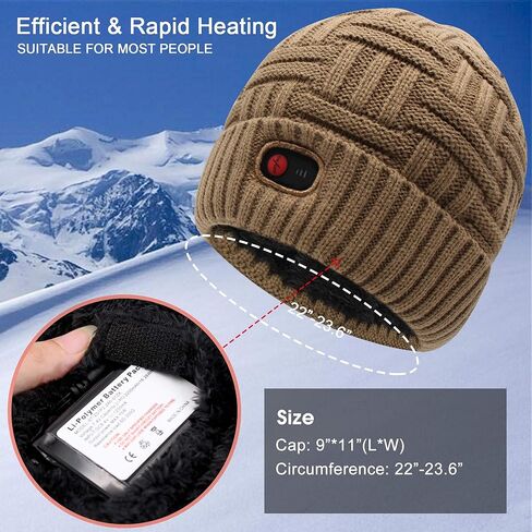 QILOVE Cable Knit Hat Electric Battery Heated Hat Rechargeable Heating Beanie Extra Warm Slouchy Cuff Cap Outdoor Windproof in Kuwait