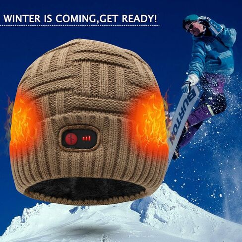 QILOVE Cable Knit Hat Electric Battery Heated Hat Rechargeable Heating Beanie Extra Warm Slouchy Cuff Cap Outdoor Windproof in Kuwait