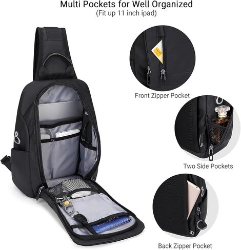 حقيبة ظهر WITZMAN سلينغ للرجال من النايلون للسفر وحقيبة ظهر مقاومة للماء وخفيفة الوزن وحزام واحد كاجوال للمشي لمسافات طويلة (BN002 أسود) in Kuwait