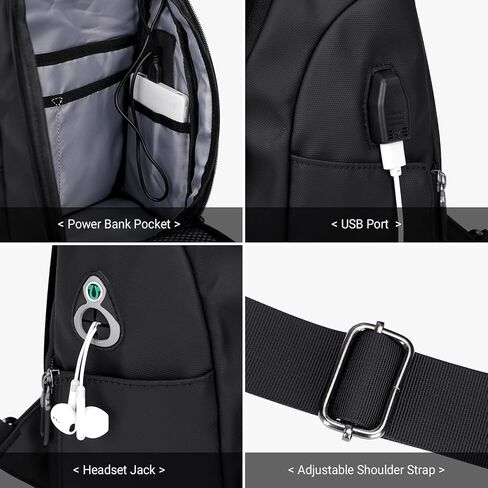 حقيبة ظهر WITZMAN سلينغ للرجال من النايلون للسفر وحقيبة ظهر مقاومة للماء وخفيفة الوزن وحزام واحد كاجوال للمشي لمسافات طويلة (BN002 أسود) in Kuwait