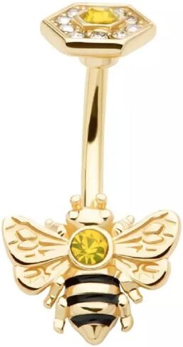 Pierced Owl 14GA Gold Tone 316L Stainless Steel Bee with Topaz CZ Crystals Belly Button Ring in Saudi Arabia