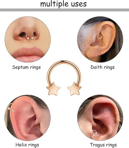 LOAYHOAY 2Pcs 16G Titanium Septum Rings for Women Men Horseshoe Septum Nose Rings Hoop Star Heart Septum Piercing Jewelry in Kuwait