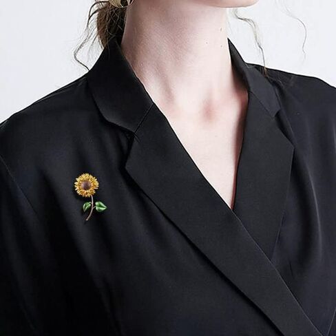 Yellow Flower Rhinestone Sunflower Brooch Enamel Crystal Plant Brooch Pin, Charm Sun Flower Coat Brooch for Women in Saudi Arabia