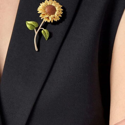 Yellow Flower Rhinestone Sunflower Brooch Enamel Crystal Plant Brooch Pin, Charm Sun Flower Coat Brooch for Women in Saudi Arabia