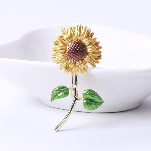 Yellow Flower Rhinestone Sunflower Brooch Enamel Crystal Plant Brooch Pin, Charm Sun Flower Coat Brooch for Women in Saudi Arabia