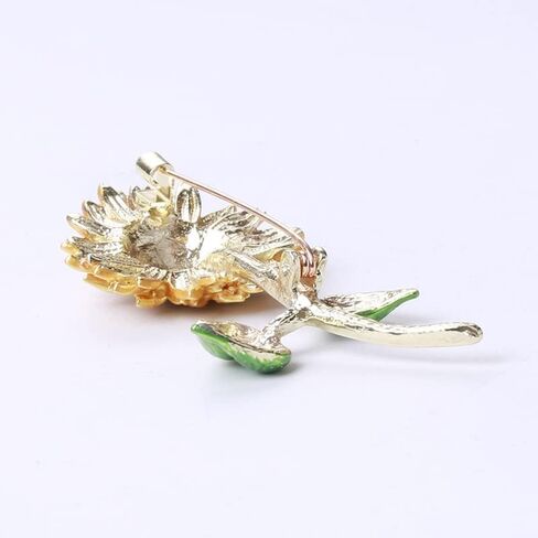Yellow Flower Rhinestone Sunflower Brooch Enamel Crystal Plant Brooch Pin, Charm Sun Flower Coat Brooch for Women in Saudi Arabia