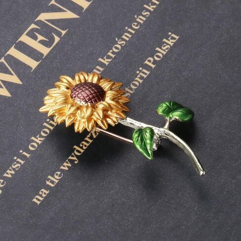 Yellow Flower Rhinestone Sunflower Brooch Enamel Crystal Plant Brooch Pin, Charm Sun Flower Coat Brooch for Women in Saudi Arabia