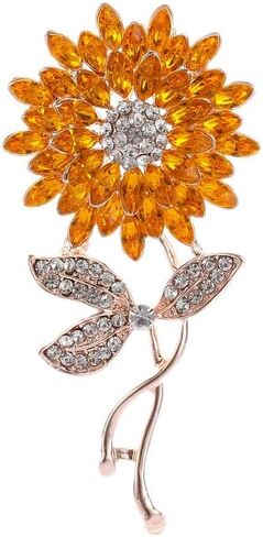 Yellow Flower Rhinestone Sunflower Brooch Enamel Crystal Plant Brooch Pin, Charm Sun Flower Coat Brooch for Women in Saudi Arabia