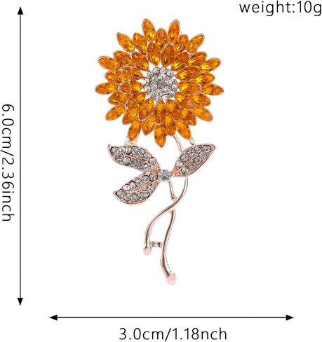Yellow Flower Rhinestone Sunflower Brooch Enamel Crystal Plant Brooch Pin, Charm Sun Flower Coat Brooch for Women in Saudi Arabia
