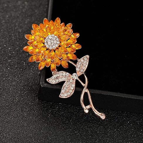 Yellow Flower Rhinestone Sunflower Brooch Enamel Crystal Plant Brooch Pin, Charm Sun Flower Coat Brooch for Women in Saudi Arabia
