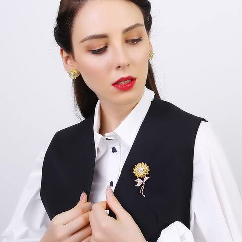 Yellow Flower Rhinestone Sunflower Brooch Enamel Crystal Plant Brooch Pin, Charm Sun Flower Coat Brooch for Women in Saudi Arabia