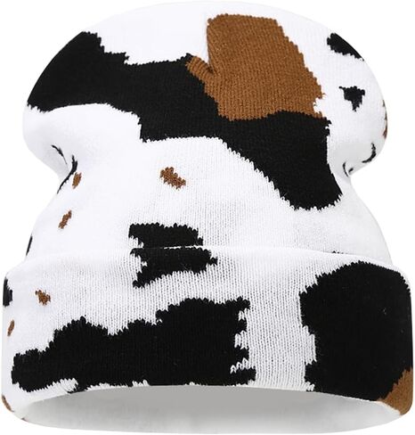 KORADI Women's Cow Print Beanie Men's Cuffed Knit Hat Winter Warm Beanie Caps in Saudi Arabia
