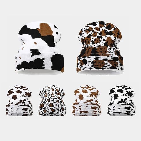 KORADI Women's Cow Print Beanie Men's Cuffed Knit Hat Winter Warm Beanie Caps in Saudi Arabia