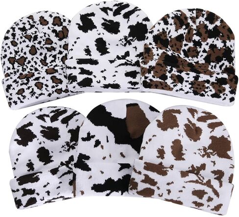 KORADI Women's Cow Print Beanie Men's Cuffed Knit Hat Winter Warm Beanie Caps in Saudi Arabia