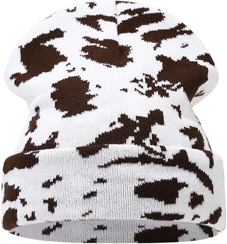 KORADI Women's Cow Print Beanie Men's Cuffed Knit Hat Winter Warm Beanie Caps in Saudi Arabia