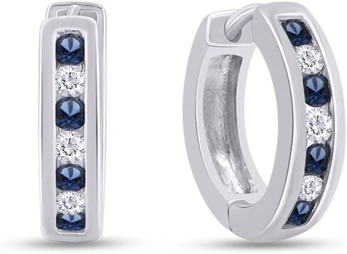 Blue Simulated Sapphire & White Cubic Zirconia Huggie Stud Earrings In 14k Gold Over Sterling Silver in Saudi Arabia