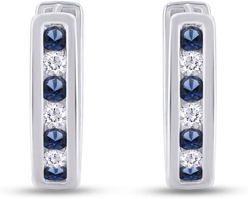 Blue Simulated Sapphire & White Cubic Zirconia Huggie Stud Earrings In 14k Gold Over Sterling Silver in Saudi Arabia