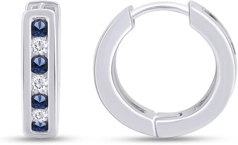 Blue Simulated Sapphire & White Cubic Zirconia Huggie Stud Earrings In 14k Gold Over Sterling Silver in Saudi Arabia