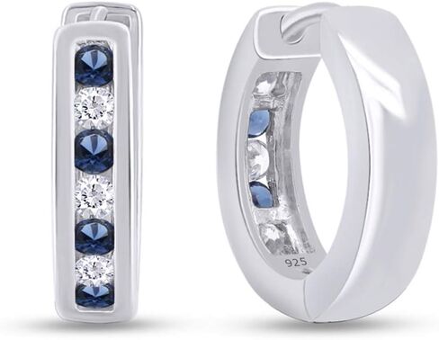 Blue Simulated Sapphire & White Cubic Zirconia Huggie Stud Earrings In 14k Gold Over Sterling Silver in Saudi Arabia