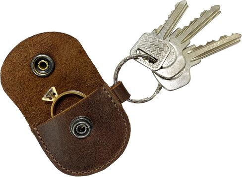 Hide & Groom, Rustic Ring Case Keychain Handmade from Full Grain Leather, Key Organizer, Easily Attach to Keys, Bride & Jewelry Storage - Bourbon Brown, Bourbon Brown, Unique in Kuwait