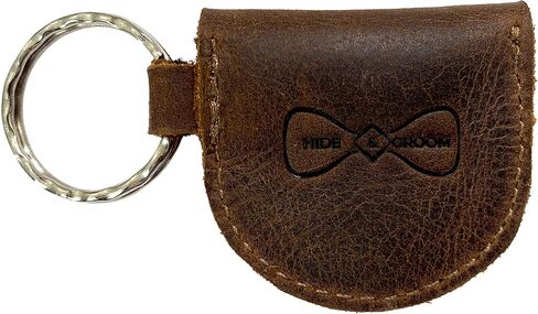 Hide & Groom, Rustic Ring Case Keychain Handmade from Full Grain Leather, Key Organizer, Easily Attach to Keys, Bride & Jewelry Storage - Bourbon Brown, Bourbon Brown, Unique in Kuwait