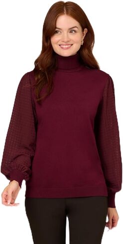 Adrianna Papell Women's Long Woven Sleeve Turtleneck Sweater in Saudi Arabia