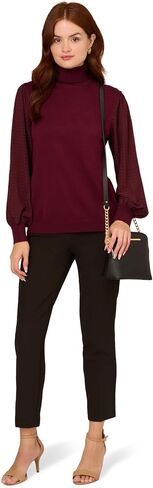 Adrianna Papell Women's Long Woven Sleeve Turtleneck Sweater in Saudi Arabia
