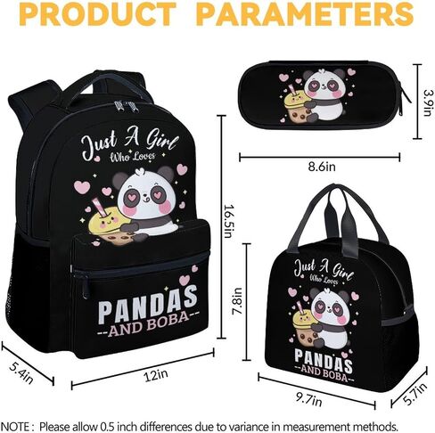 حقيبة ظهر CUNEXTTIME Panda مع صندوق غداء، مجموعة من 3 حقائب ظهر مدرسية متطابقة للفتيات والأولاد، حقيبة كتب سوداء لطيفة وحزمة مقلمة in Kuwait