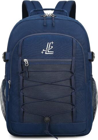 Lanola Basic Multi-Pocket Multipurpose Casual Backpack Water Resistant Bag for Business Travel Hiking Daypack - Dark Blue in Saudi Arabia