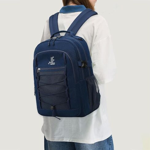 Lanola Basic Multi-Pocket Multipurpose Casual Backpack Water Resistant Bag for Business Travel Hiking Daypack - Dark Blue in Saudi Arabia