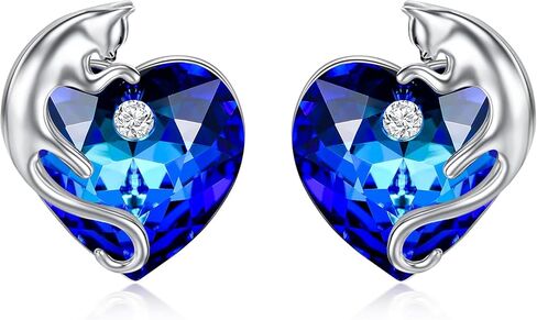 AOBOCO أقراط القط 925 الفضة الاسترليني أقراط لطيف ترصيع مع جوهرة الميلاد القلب كريستال من النمسا، هدايا مجوهرات القط للفتيات محبي القطط in Kuwait