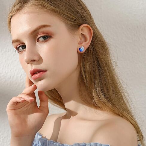 AOBOCO أقراط القط 925 الفضة الاسترليني أقراط لطيف ترصيع مع جوهرة الميلاد القلب كريستال من النمسا، هدايا مجوهرات القط للفتيات محبي القطط in Kuwait