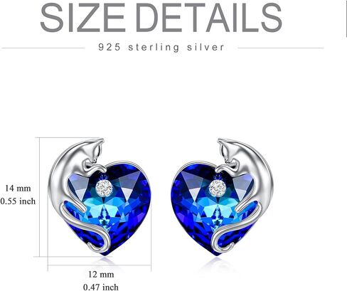 AOBOCO أقراط القط 925 الفضة الاسترليني أقراط لطيف ترصيع مع جوهرة الميلاد القلب كريستال من النمسا، هدايا مجوهرات القط للفتيات محبي القطط in Kuwait