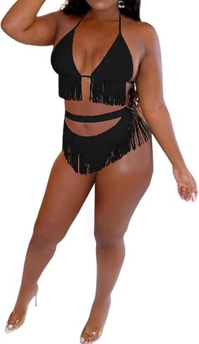 المرأة مثير شرابة بيكيني Coverups 3 قطعة وتتسابق الصيف الرسن سلسلة المايوه مثلث بيكيني مجموعات in Kuwait