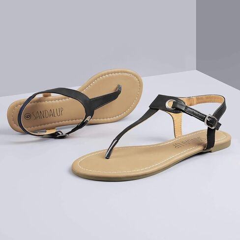 صندل نسائي مسطح من SANDALUP بحزام على شكل حرف T مع إبزيم in Saudi Arabia