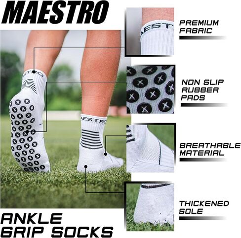 جوارب Maestro Ankle Grip - جوارب الكاحل المضادة للانزلاق للرجال والنساء - جوارب كرة القدم وكرة القدم وكرة السلة والهوكي غير قابلة للانزلاق in Kuwait