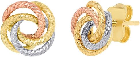 14K Tri-Color Gold Twisted Love Knot Stud Rope Earrings, 9mm in Saudi Arabia