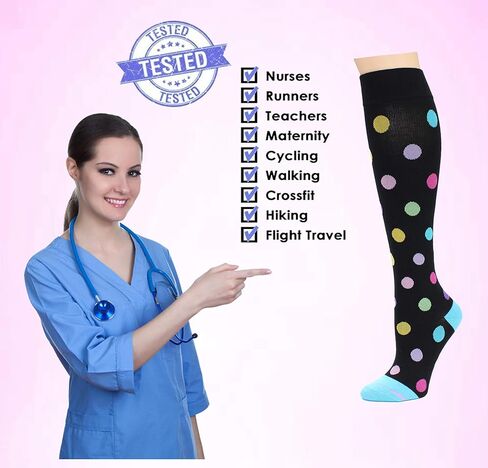 جوارب نسائية مضغوطة من النحاس العلاجي المتدرج من دكتور موشن، شريط غير مربوط، درزات ناعمة عند أصابع القدم، 4 أزواج in Kuwait